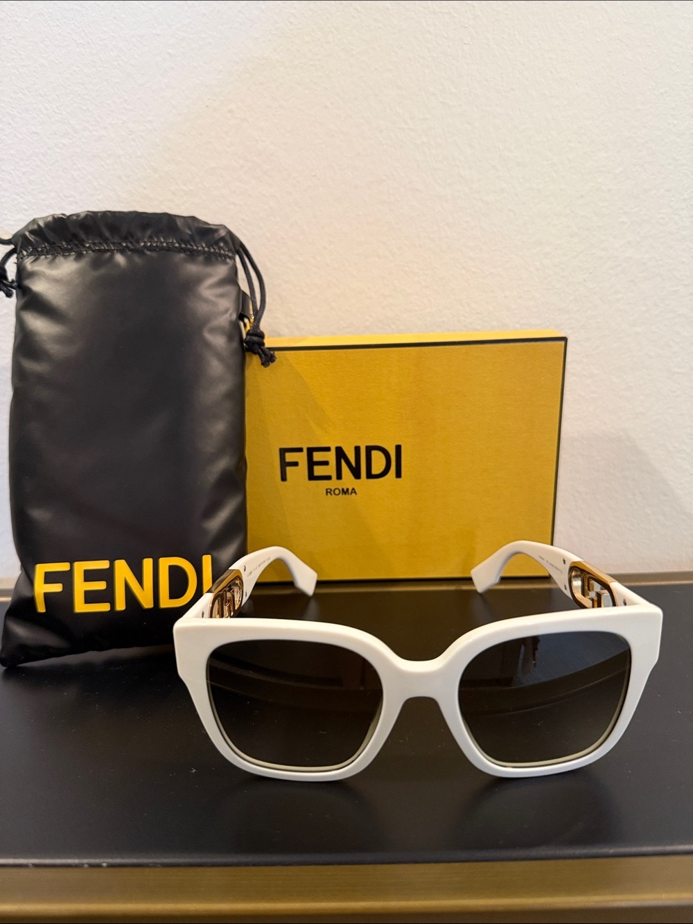 Authentic FENDI Square Acetate-frame Sunglasses in White - Like New